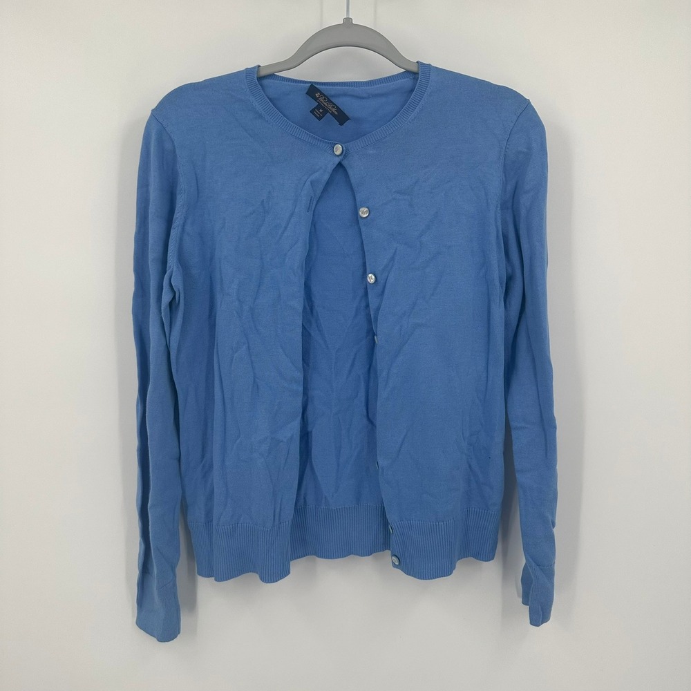 Brooks Brothers Womens Preppy Cardigan Sweater Size M Old Money Minimalist Blue